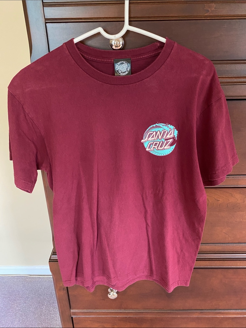 Santa Cruz Skateboards Maroon Tee with Teal Logo